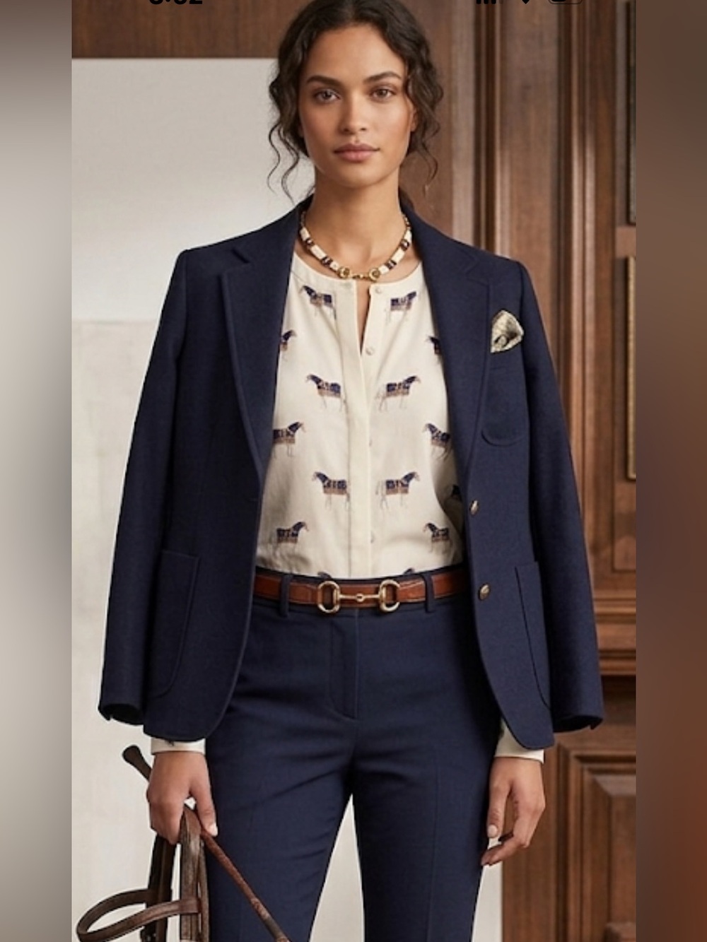 Tory Burch mulberry Silk Cream Horse Print Long Sleeve Blouse Size 8 medium